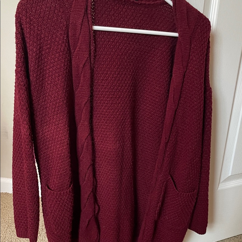 Cozy Open-Front Burgundy Women's Sweater Cardigan